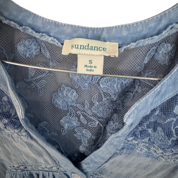 Sundance Older Blue Lace Trim V Neck Sleeveless Henley Top Women's  Sm Loose fit - Picture 3 of 8